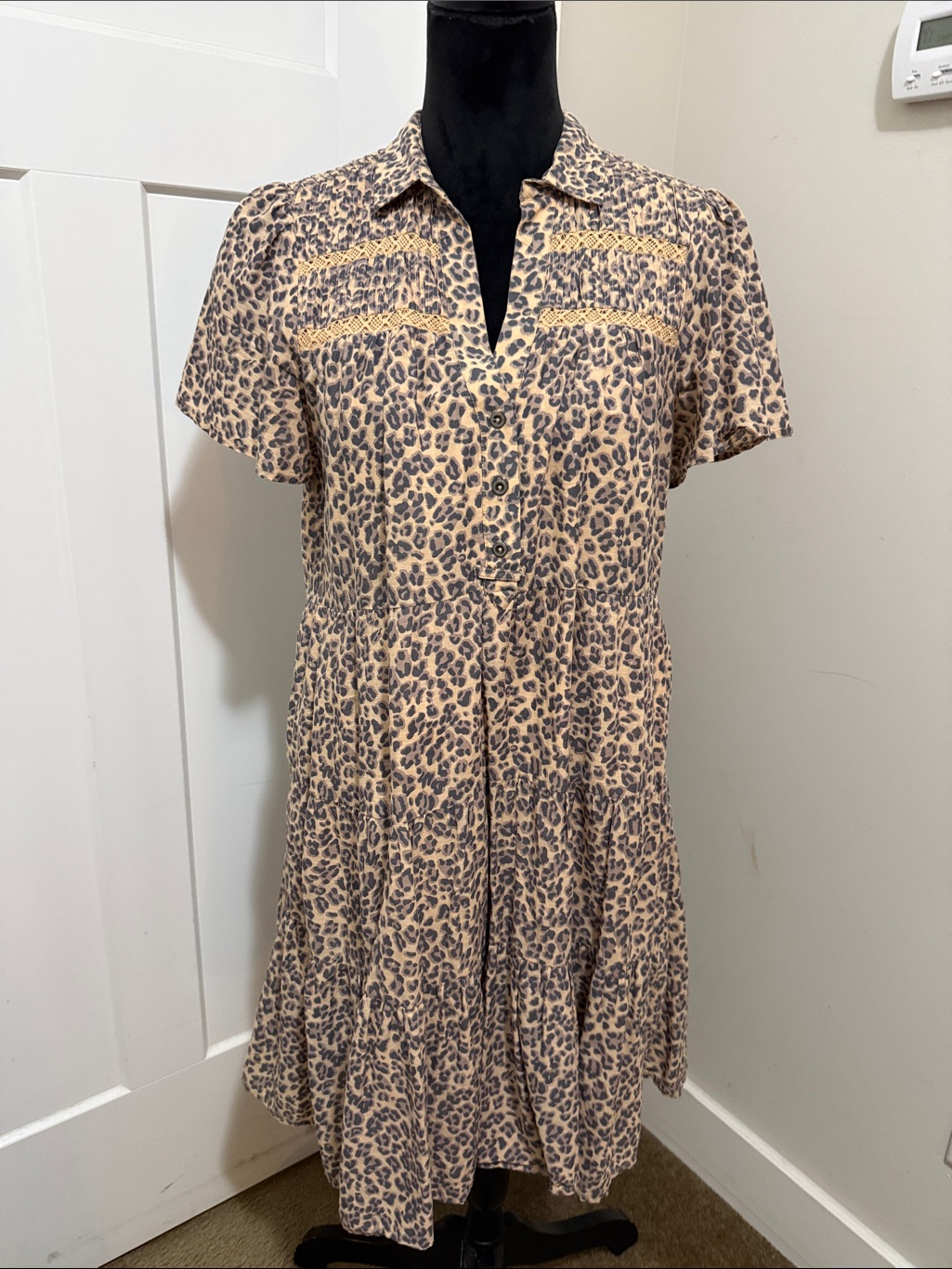 Anthropologie Beige Mini Dress With Leopard-Print